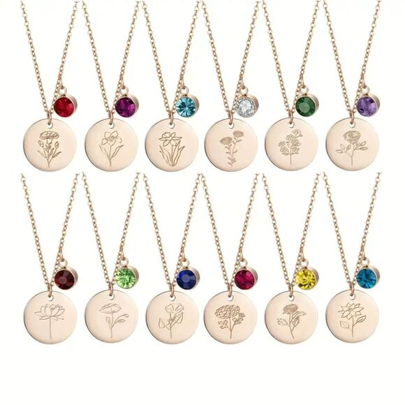 "January" Birth Flower & Glass Gem Sparkle Pendant Necklace - Picture 3 of 5